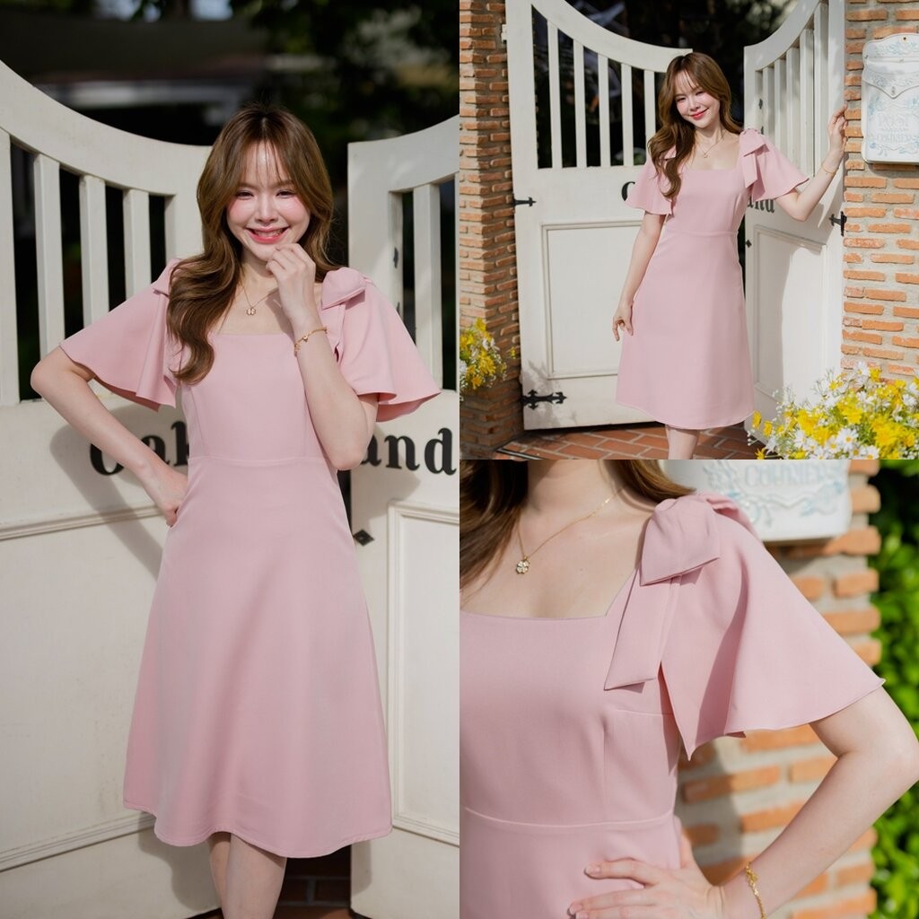 Bellette Bow Shoulder Dress : สีชมพู