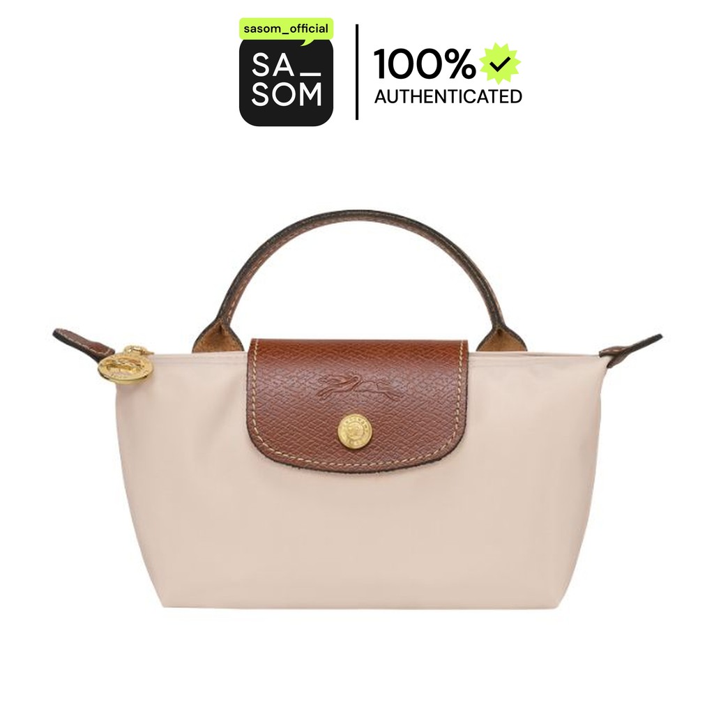 Longchamp Le Pliage Original Pouch With Handle In Recycled Canvas With Gold Hardware Paper | ของแท้ 