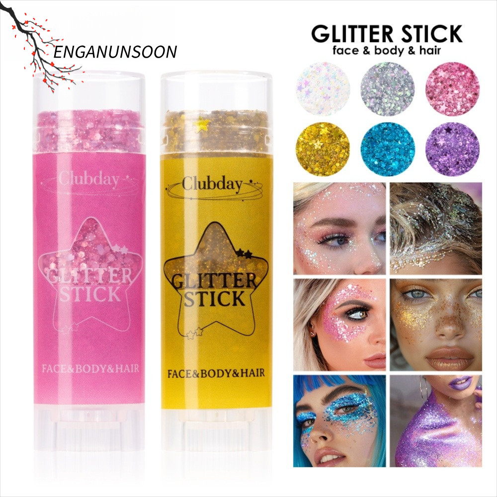 ENGANUNSOON Glitter Cream, 6 สีแบบพกพา Sequins Glitter Stick, Body Paint Glitter Cheek Gel Stick สํา