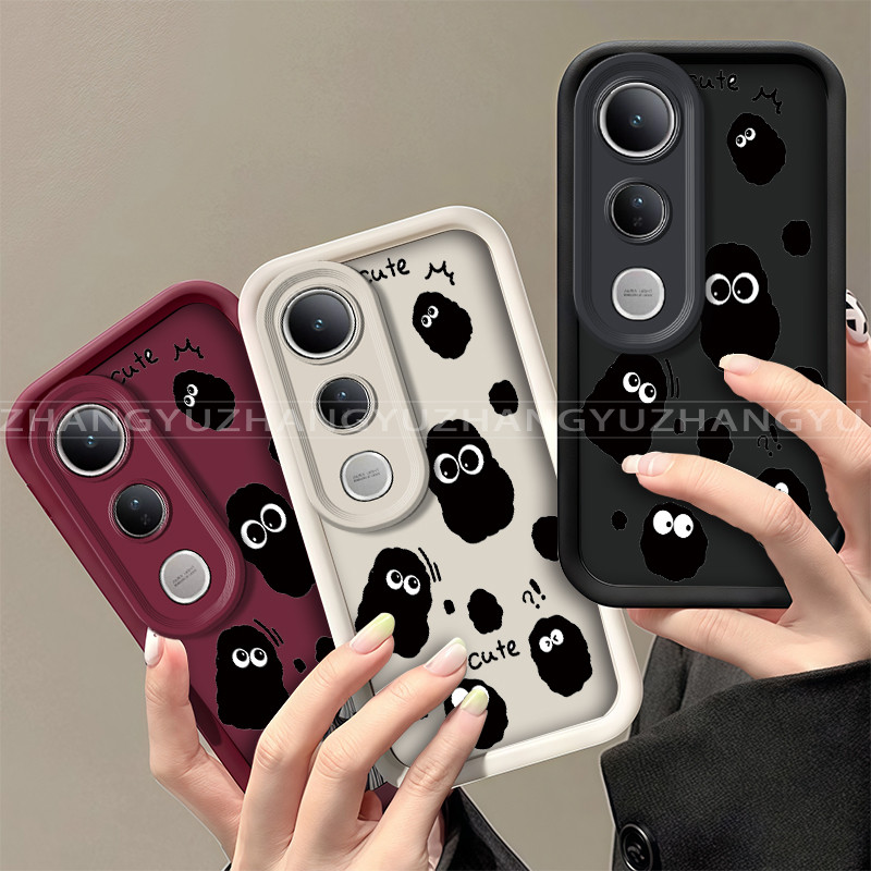 เหมาะสําหรับเคสโทรศัพท์ VIVO Y400 PRO 5G ใหม่รูปแบบลูกบอลถ่านหินการ์ตูนสีดําพร้อมปกอ่อนสุนทรียศาสตร์