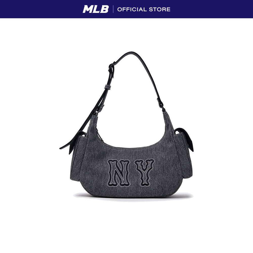 MLB กระเป๋าทรงโฮโบ ยูนิเซ็กส์ Denim Coopers Mega Logo รุ่น 3ABQM034N 50BKS สีดำ