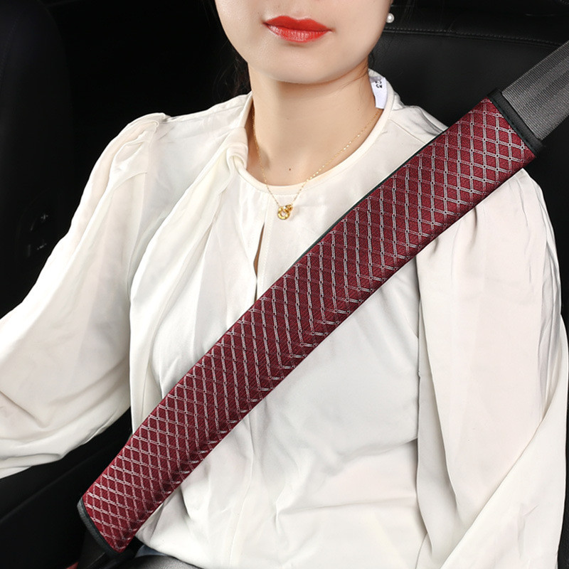 【Ready Stock】 New Four Seasons Universal Plaid Mesh Car Safety Belt Shoulder Pad Cover Lengthened Ca
