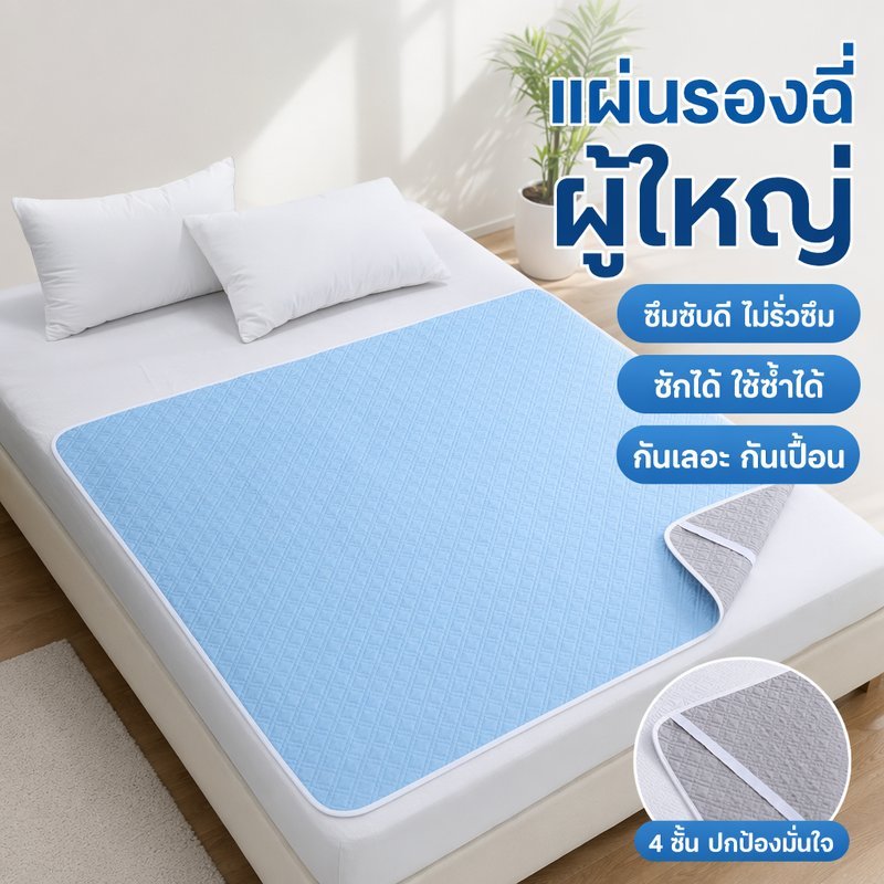 แผ่นรองฉี่ผู้ใหญ่ แผ่นรองกันฉี่ ซักได้ กันรั่วซึม 4ชั้น กันลื่น ผู้สูงอายุ หลังผ่าตัด รองเตียง