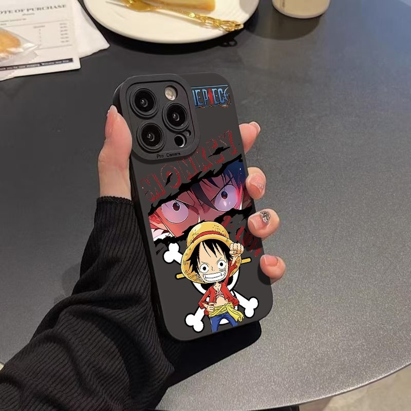 รวมทุกอย่างซิลิโคนเคสโทรศัพท์กันกระแทกการ์ตูนรุ่น Q ตัวละครLuffyเหมาะสําหรับiPhone 11PROMAX 16/15/14PLUS 17PROMAX 15 12 13 14 16 PROMAX XR XS MAX 7/8PLUS