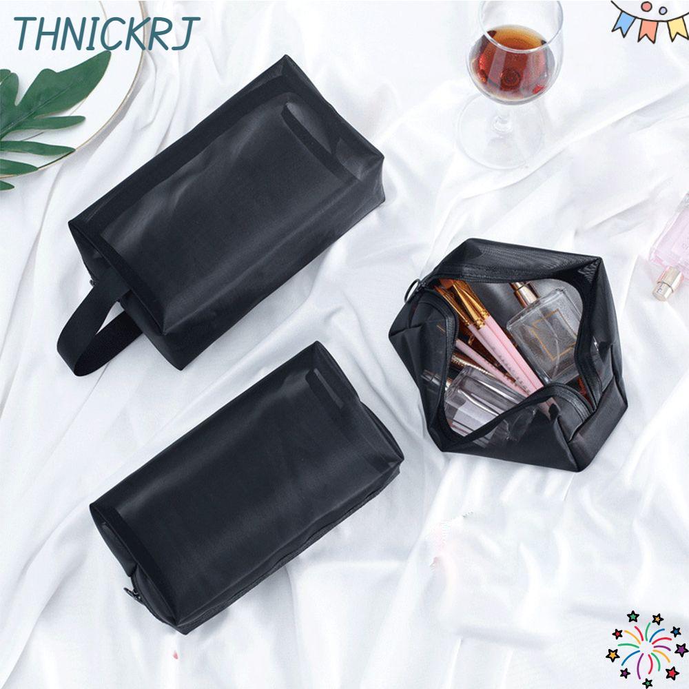 THNICKRJ กระเป๋าแต่งหน้ากระเป๋าถือ Camping Zipper Mesh Package