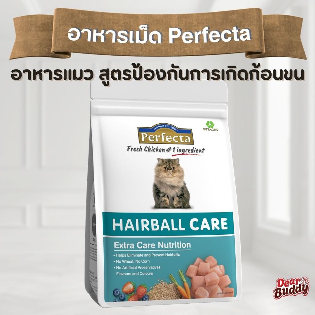 Perfecta Hairball Care 1.2 KG (เพอร์เฟคต้าแคร์) อาหารแมวโต ช่วยลดการก่อตัวของก้อนขน สูตรแฮร์บอล