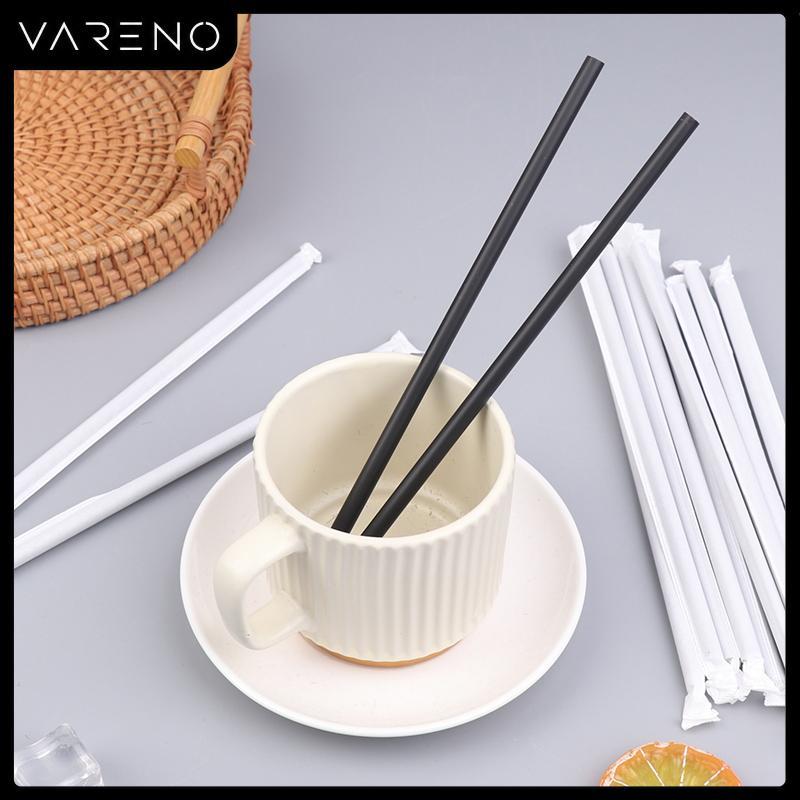 Vareno หลอดดูดน้ำหลอดพลาสติกสีดำ100ชิ้นบรรจุภัณฑ์กระดาษแบบชิ้นเดียวหลอดเครื่องดื่มสำหรับงานปาร์ตี้แบบยืดหยุ่นได้