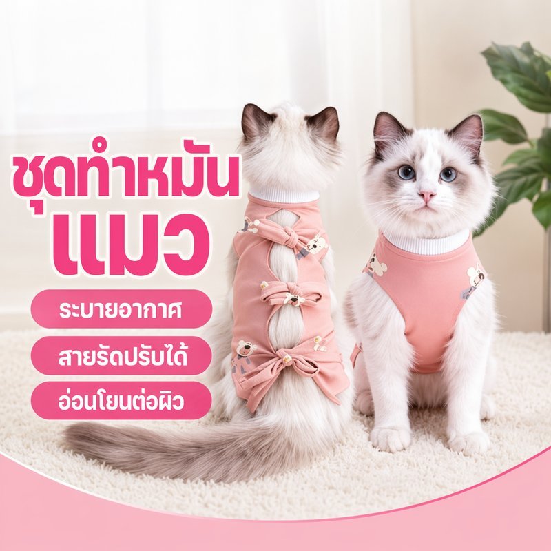 ชุดผ่าตัดแมว ชุดทำหมันแมว เสื้อกันเลียแผล แมวหลังผ่าตัด ผ้าคอตตอน ระบายอากาศ ใส่สบาย