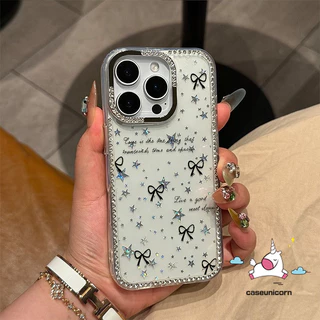 เคสไอโฟน 14 ใช้ได้กับ IPhone 16 15 17 11 12 13 14 Pro Max 12 13 16 17 pro 14 15 16 Plus Air เคสขอบคริสตัล ลายโบว์น่ารัก