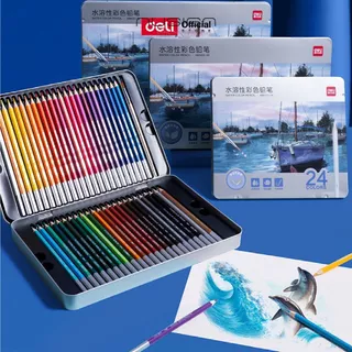 ดินสอสีไม้ระบายน้ำ 24/36/48/72 สี Deli รุ่น HM451 ละลายน้ำได้ ระบายลื่น ใช้ได้นาน (จำหน่าย 1 กล่อง)