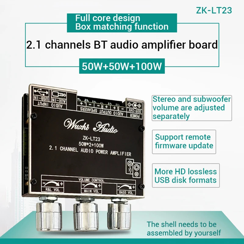 ZK-LT23 2.1 ช่องบลูทูธเครื่องขยายเสียงโมดูล 50 W + 50 W + 100 W ซับวูฟเฟอร์ Tws True Wireless Sound 