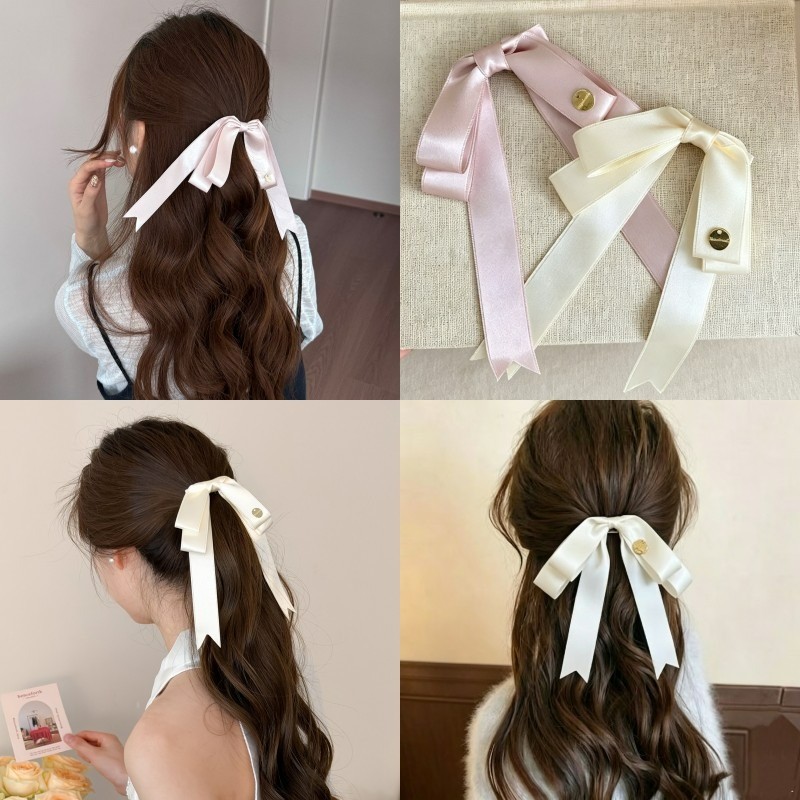 Elegant ซาตินโบว์คู่ Hairpin แฟชั่นริบบิ้นยาวขนาดเล็ก Duckbill คลิปผู้หญิงs อุปกรณ์เสริมผม