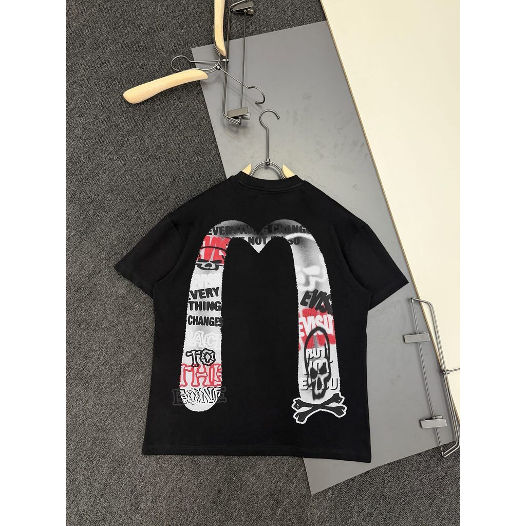 EVISU/God of Fortune 2026 ขนาดใหญ่ 6XL Star รอบคอแขนสั้นเสื้อยืดคู่สไตล์ผู้ชาย Co-Branded ฤดูใบไม้ร่
