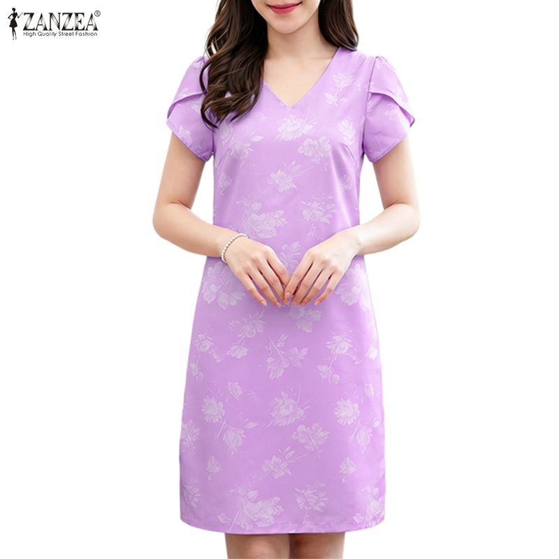 ZANZEA ชุดเดรสชิ้นเดียวคอกลมผู้หญิงหรูหราเกาหลีพิมพ์ลาย A-Line — صورة 6
