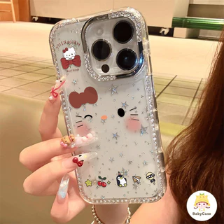 แมวKTน่ารักที่มีเคสโทรศัพท์เพชร เหมาะสำหรับ IPhone 17 16 13 16 14 ProMax 15 16 11 15 Plus Air 17 12 15 12PRO