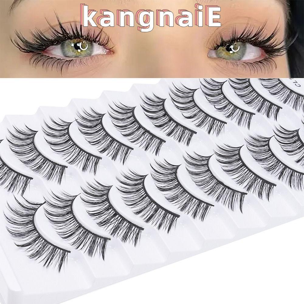 KANGNAI 10 คู่ขนตาปลอม Faux Mink Lash ธรรมชาติ ยาว ทำมือ แบบเต็มแถบ เครื่องสำอางค์ต่อขนตา