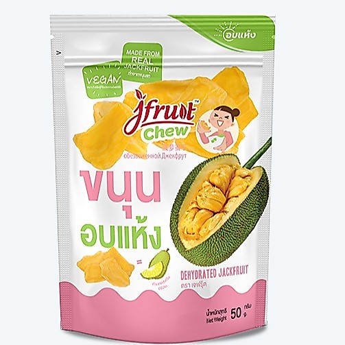 เจฟรุ้ต (Jfruit) ขุนุนอบแห้ง สูตรน้ำตาลน้อย Dehydrated Jackfruit Low Sugar 50 g. (ซองตั้ง)