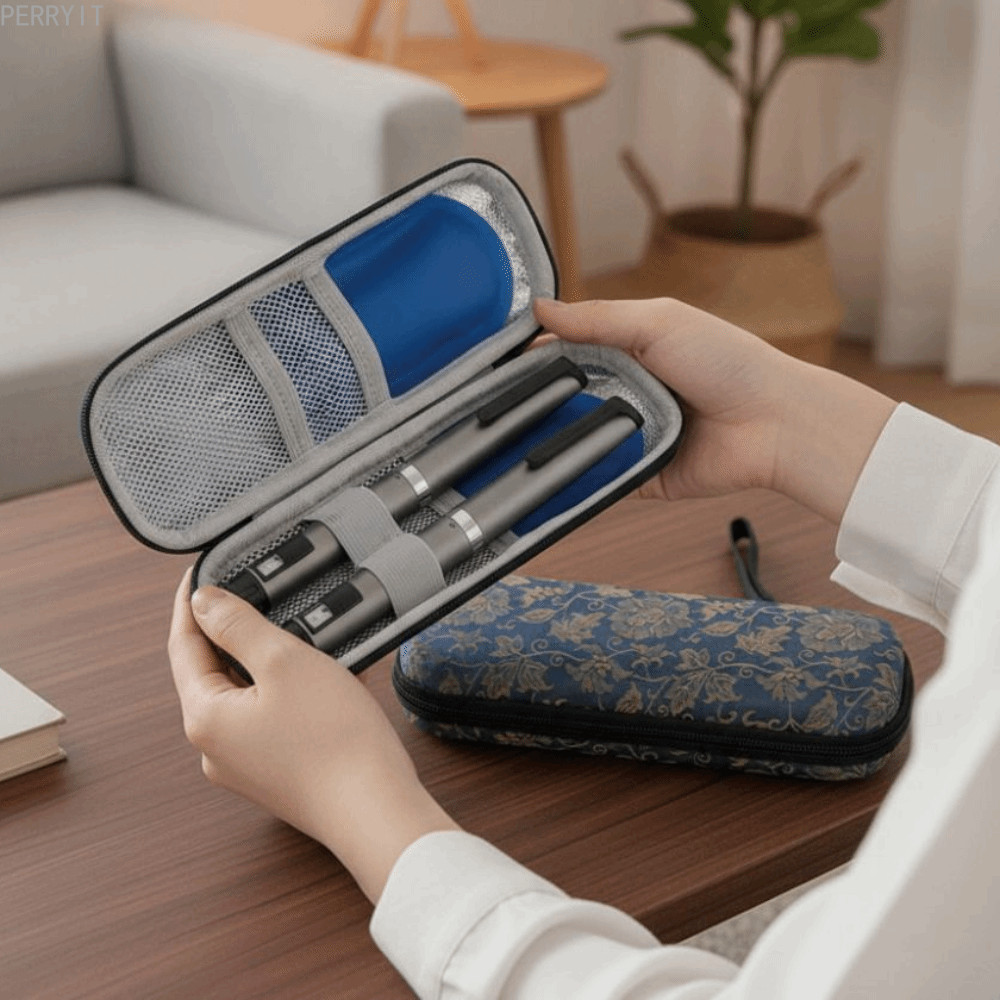 PERRY Insulin Cooler Travel Case,ความร้อนฉนวนกันน้ําถุงเย็นอินซูลิน,น้ําหนักเบาแช่เย็นกันกระแทกทนต่อการสึกหรอปากกาอินซูลินกล่องเก็บบ้านกลางแจ้ง