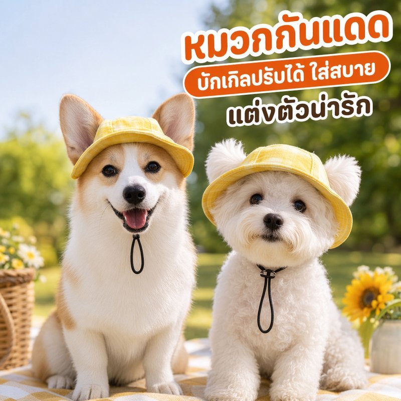 หมวกสัตว์เลี้ยงกันแดด สุนัข แมว ปรับสายได้ ระบายอากาศ น้ำหนักเบา ใส่สบาย น่ารัก ทุกฤดู