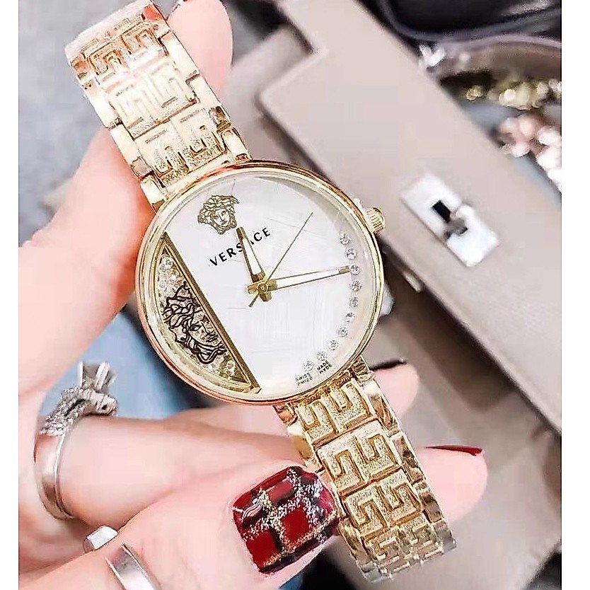 Versace Medusa Diamond นาฬิกาผู้หญิงแฟชั่นลําลองนาฬิกาควอทซ์สแตนเลส