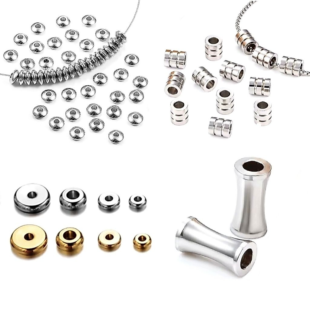 ลูกปัดสแตนเลส เครื่องประดับ DIY (10-20 ชิ้น ) แบบแบน 4-8 mm ร้อยสร้อยคอ สร้อยข้อมือ เครื่องประดับ DIYพร้อมส่งจากไทย