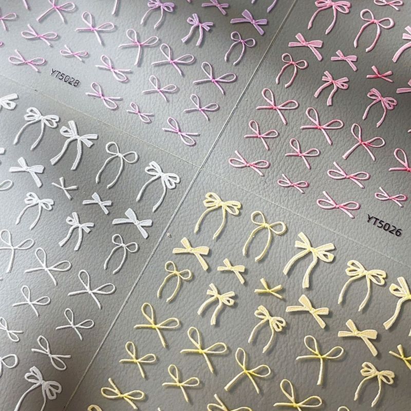 รูปแบบใหม่นูน Bowknot สติ๊กเกอร์แต่งเล็บริบบิ้นสีสันสดใสลําแสง All-Match Simple High-En