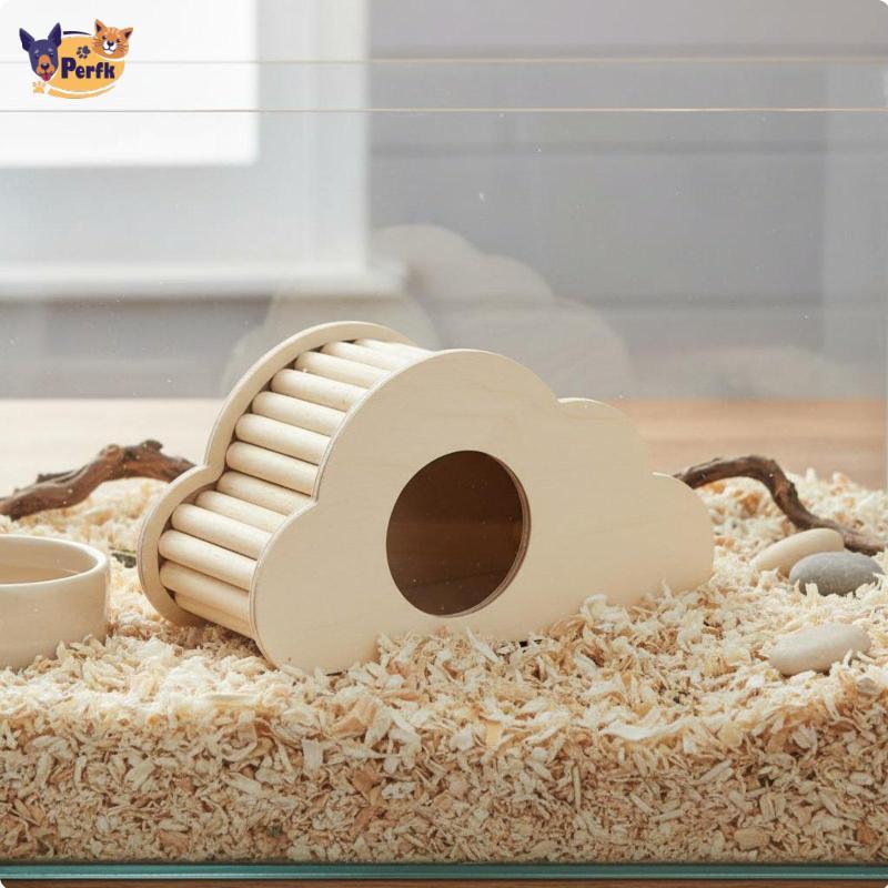 Perfk Airy Hamster House Airy Silhouette Shaped Hideaway Wood Material Pet Supply สําหรับ Terrarium