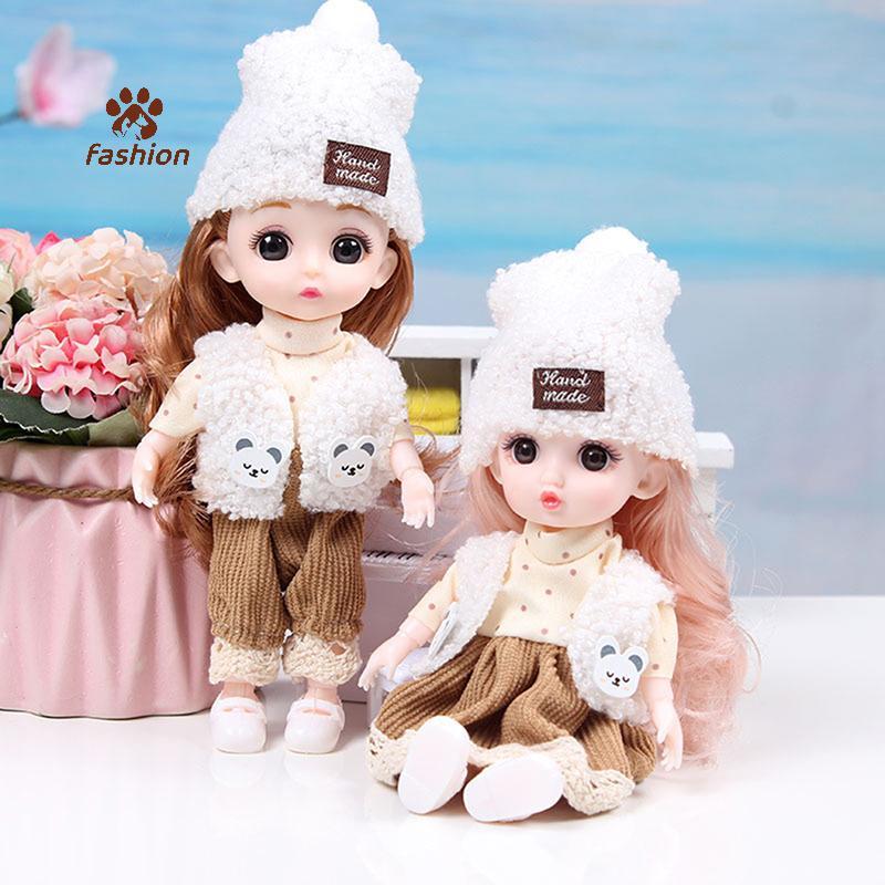 [Fas-t] ตุ๊กตามินิ 16 ซม.ตุ๊กตาข้อต่อที่สามารถเคลื่อนย้าย 3D ตาโต DIY ของเล่นตุ๊กตาพร้อมเสื้อผ้าแต่งตัวสําหรับสาวของเล่น