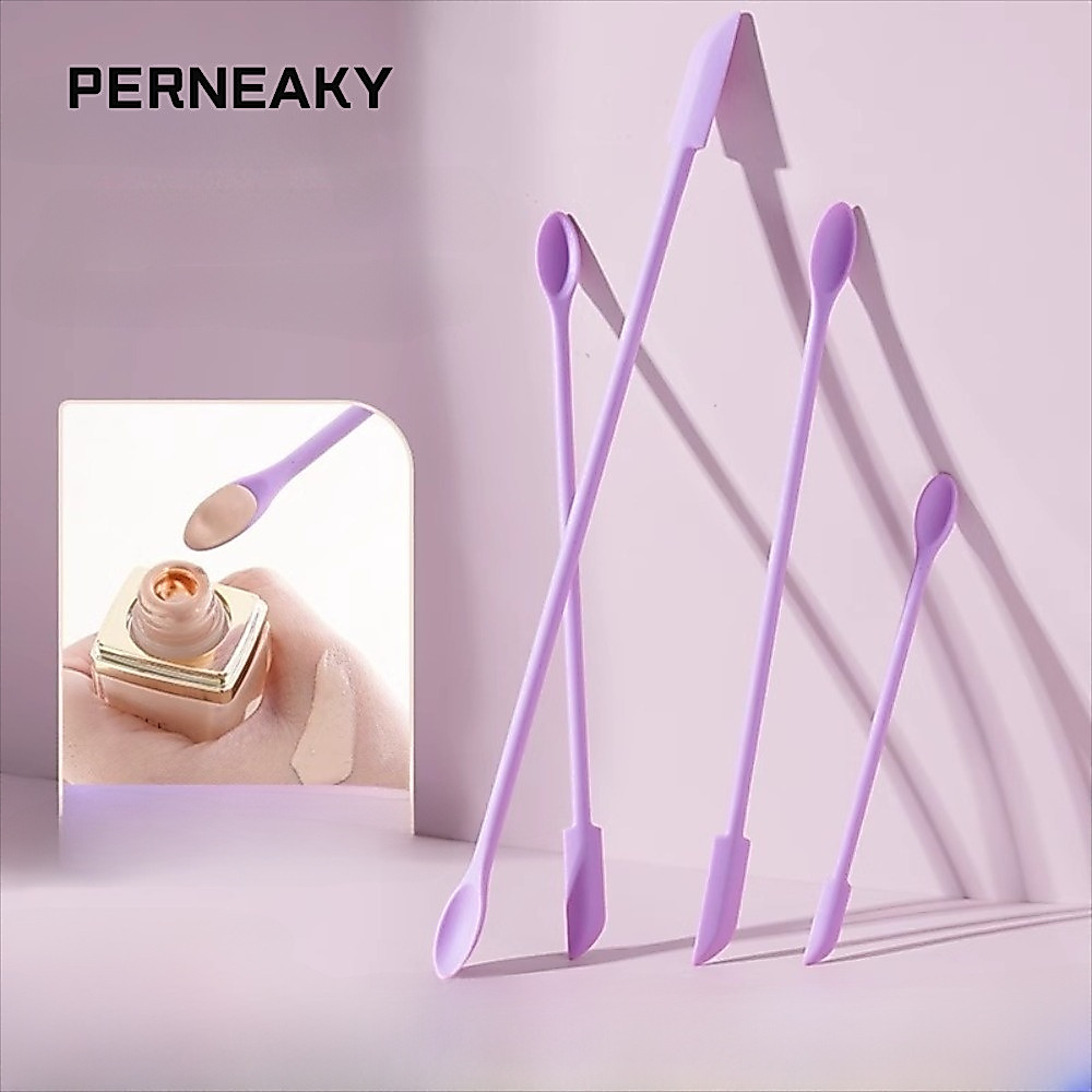 PERNEAKY 3 ชิ้น/เซ็ต Foundation Scraper, Double-Headed Reusable Empty Bottle Scraper, Creative Eco-Friendly Soft Silicone Lotion Jar Scraper เครื่องสําอางใช้