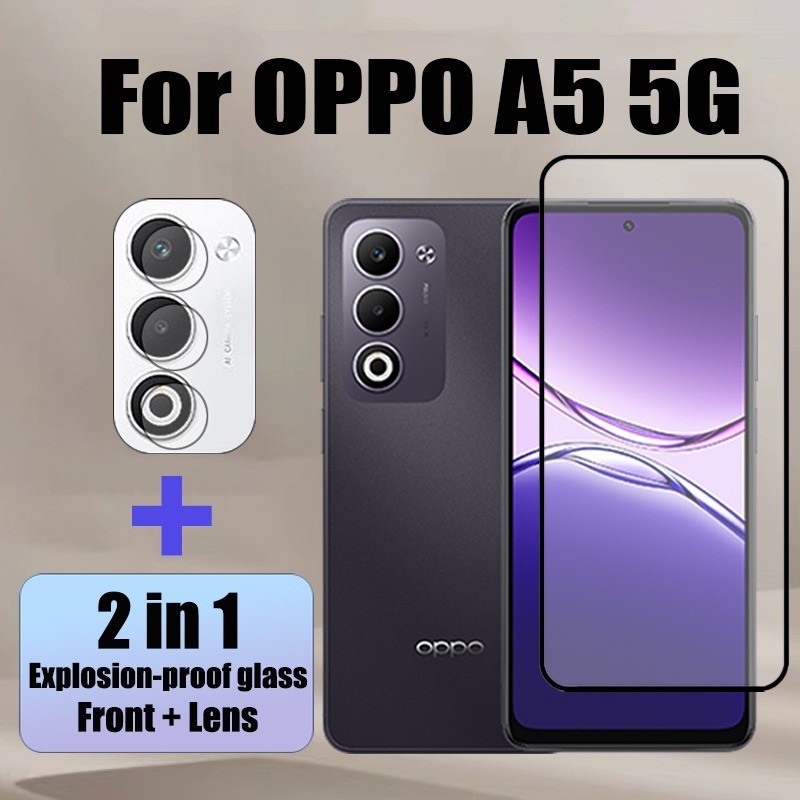 2 in 1 OPPO A5 5G กระจกนิรภัยป้องกันหน้าจอสําหรับ OPPO A5i Pro 4G ฟิล์มป้องกันกระจก + ฟิล์มเลนส์กล้อ