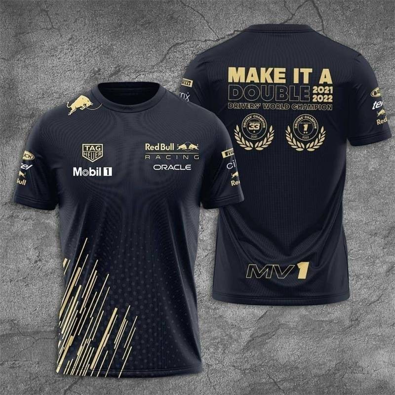 F1 RedBull Racing Suit round Neck Short Sleeve Street Fashion Breathable Quick-Drying Printing T-shi