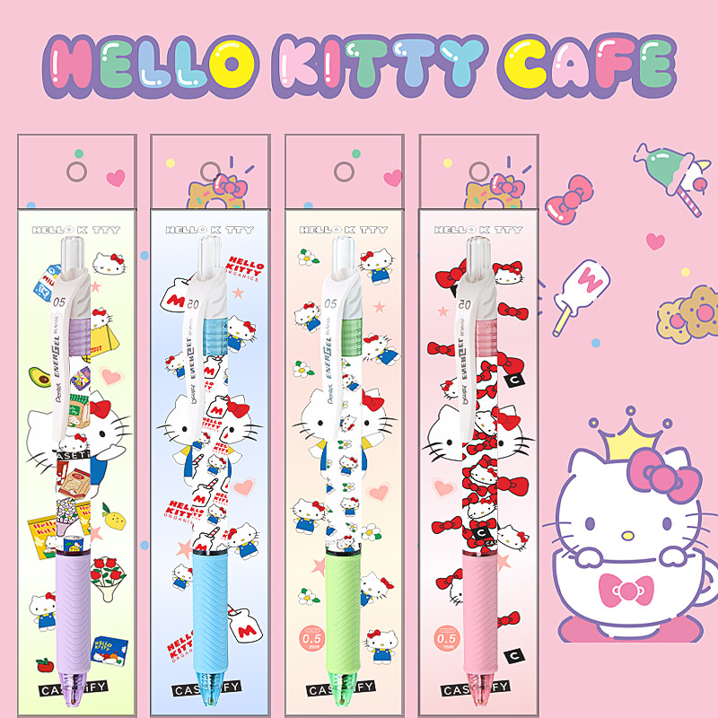 Pente pente ปากกาเจล Hello Kitty DIY การ์ตูนอะนิเมะ Kitty แปรงนักเรียนปากกาคําถาม Quick-Drying ปากกาสีดําปากกา 0.5 มม.