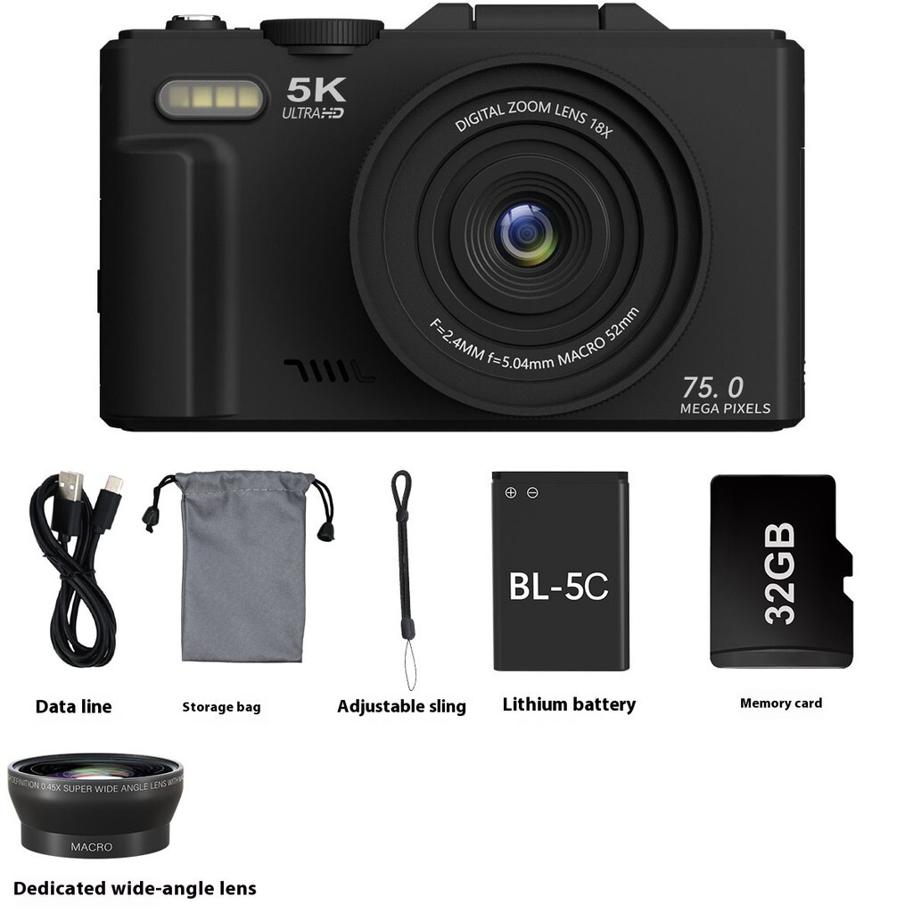 HJX WD08 กล้องดิจิตอลสําหรับถ่ายภาพ 5K Vlog กล้อง 3 นิ้ว 180° Flip Screen 18x Digital Zoom Compact R