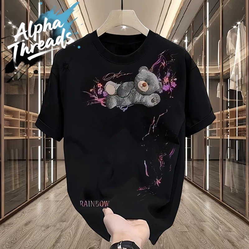 (จัดส่งตลอด 24 ชั่วโมง) oversize ลาย "OPTIO BEAR" เสื้อยืดชาย สกรีนลาย สวมใส่สบาย ไม่หดตัว แฟชั่น เสื้อเท่ๆ แนวสตรีท