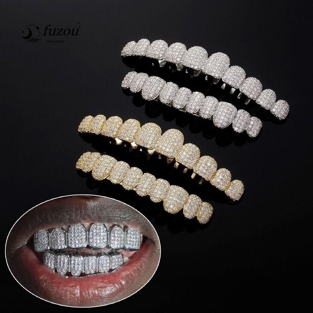 FUZOU ชุดฟัน Grillz ออกแบบสไตล์ Hip Hop พร้อมเพชร Rhinestone และ Zircon สำหรับของขวัญ