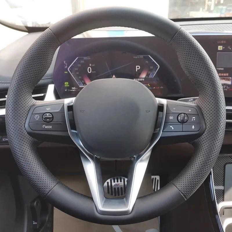 Custom Hand-stitched หนังแท้สีดํา Anti-slip พวงมาลัยรถสําหรับ BMW ใหม่ 5 Series i5 2024auto ชิ้นส่วน