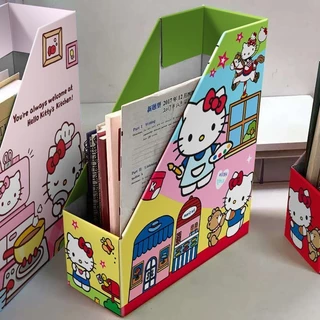 กล่องเก็บของลายการ์ตูนคิตตี้สามสีชั้นวางหนังสือเดสก์ท็อปโฟลเดอร์กระดาษการ์ตูนน่ารัก ที่คั่นหนังสือ