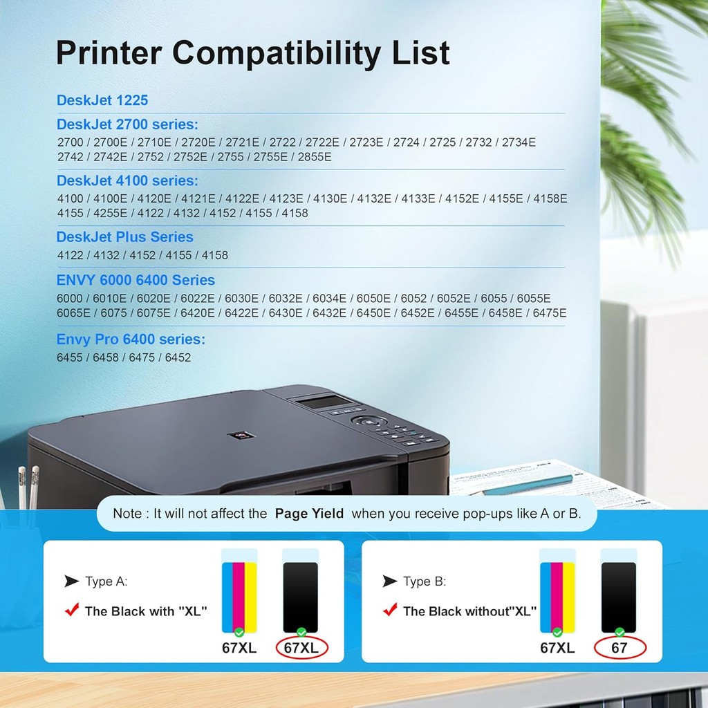 67XL ตลับหมึกสีดํา/สี Combo Pack สําหรับหมึก HP 67 67XL หมึกเครื่องพิมพ์สําหรับ DeskJet 2755e 2700 2