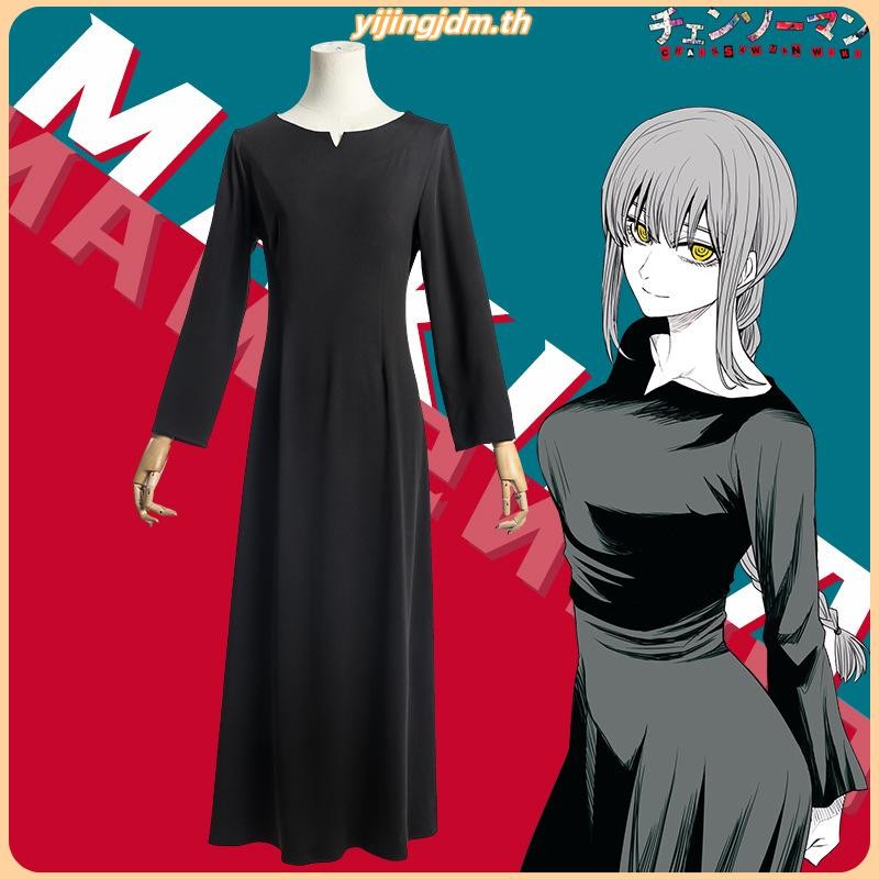 Anime Chainsaw Man Makima Cosplay Costume Women Girl Black Dress Uniform Wig Fancy Dress Party
