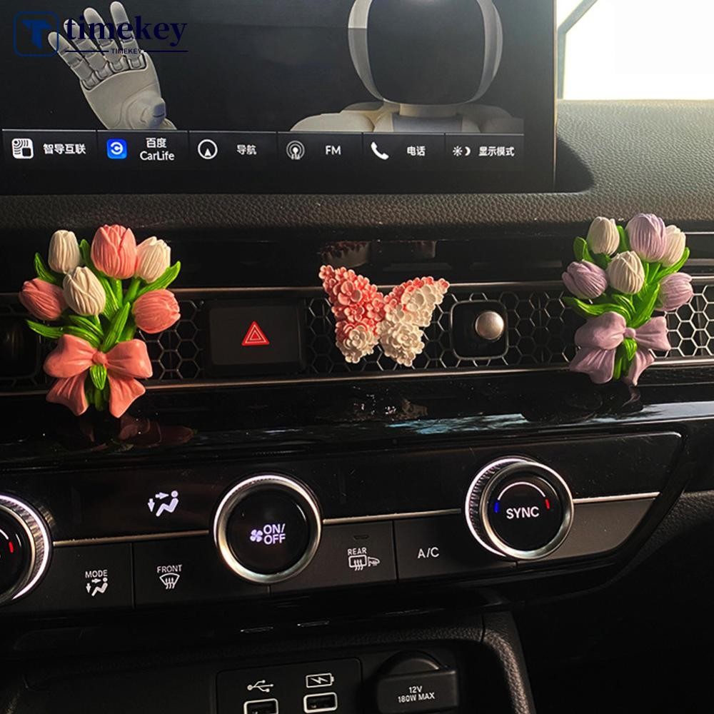 TME รถดอกไม้ทิวลิป Air Outlet คลิปผีเสื้อรถ Air Freshener Peach Blossom Aroma Diffuser อุปกรณ์ตกแต่ง