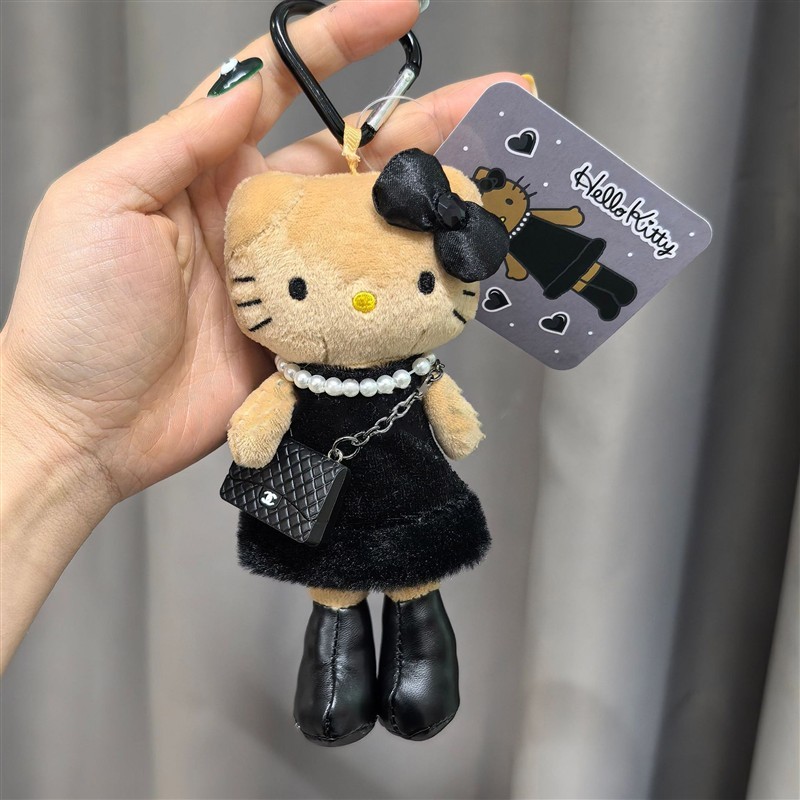 คิตตี้ kitty kitty ของใช้ ขายาวใหญ่ Hello Kitty จี้สาวร้อนเสือดาวพิมพ์หนังสีดำ hello kitty กระเป๋าแฮ