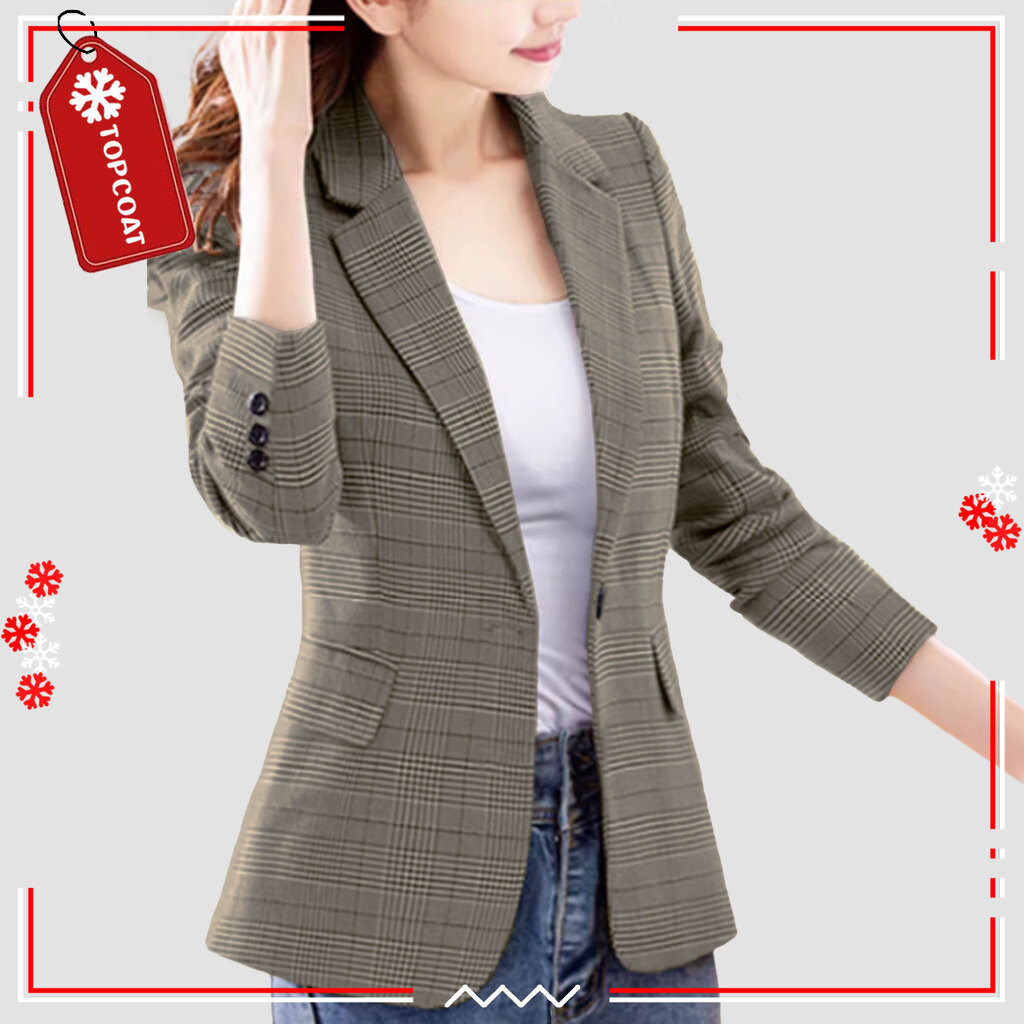 เสื้อสูทเบลเซอร์หญิง ลายสก็อต ผ้าไม่หนา ซํบในทั้งตัว ใส่สบาย - รูปที่ 2