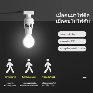ผ่านมาตรฐาน CE ขั้วหลอดไฟ E27 เซ็นเซอร์จับความเคลื่อนไหว 360° เปิด-ปิดอัตโนมัติ รองรับหลอดไฟเกลียว E27 ทุกชนิด