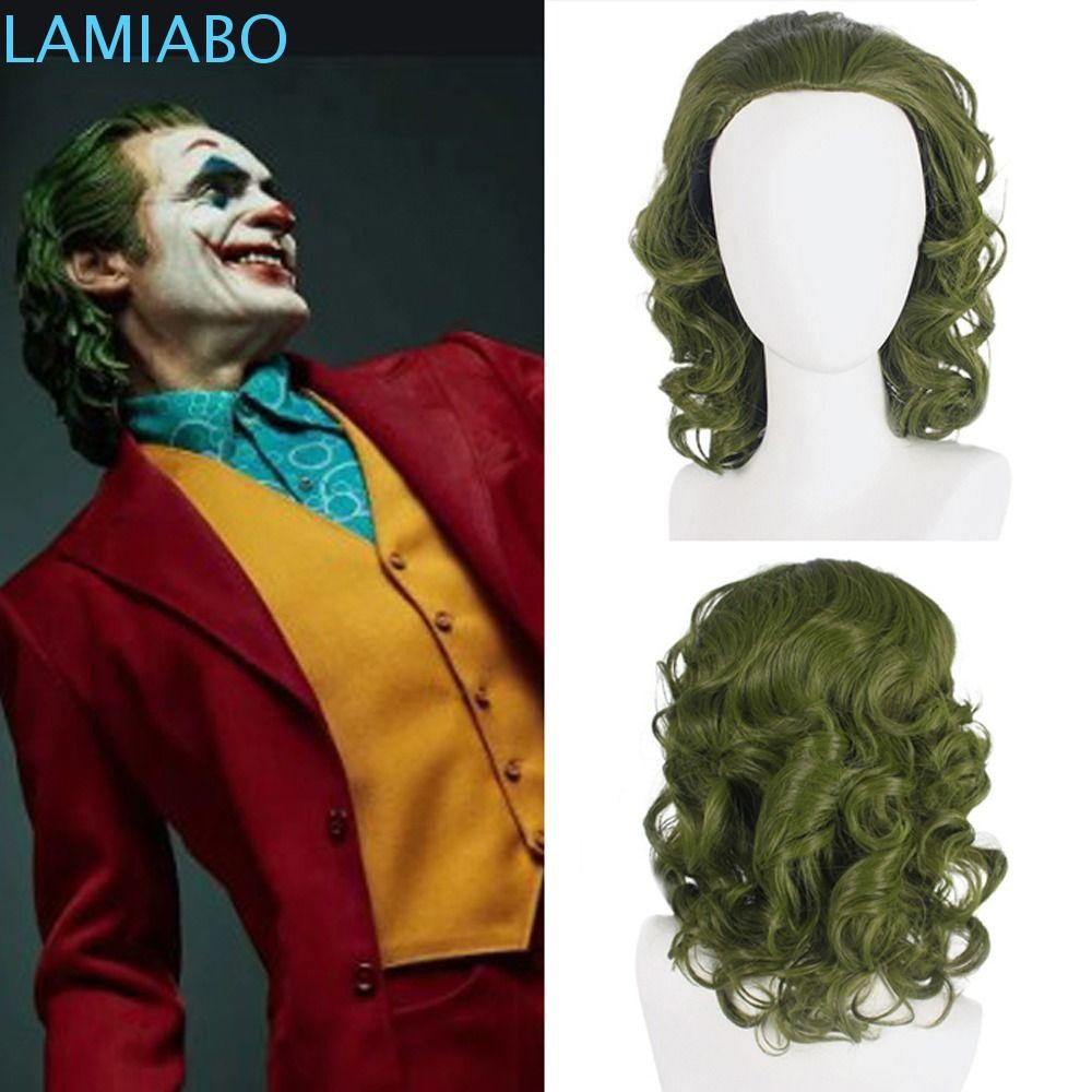 LAMIABO Joker คอสเพลย์วิกผม,หยักทนความร้อนไฟเบอร์ตัวตลกผมสีเขียว,ภาพยนตร์ธรรมชาติ Arthur Slack คอสเพ
