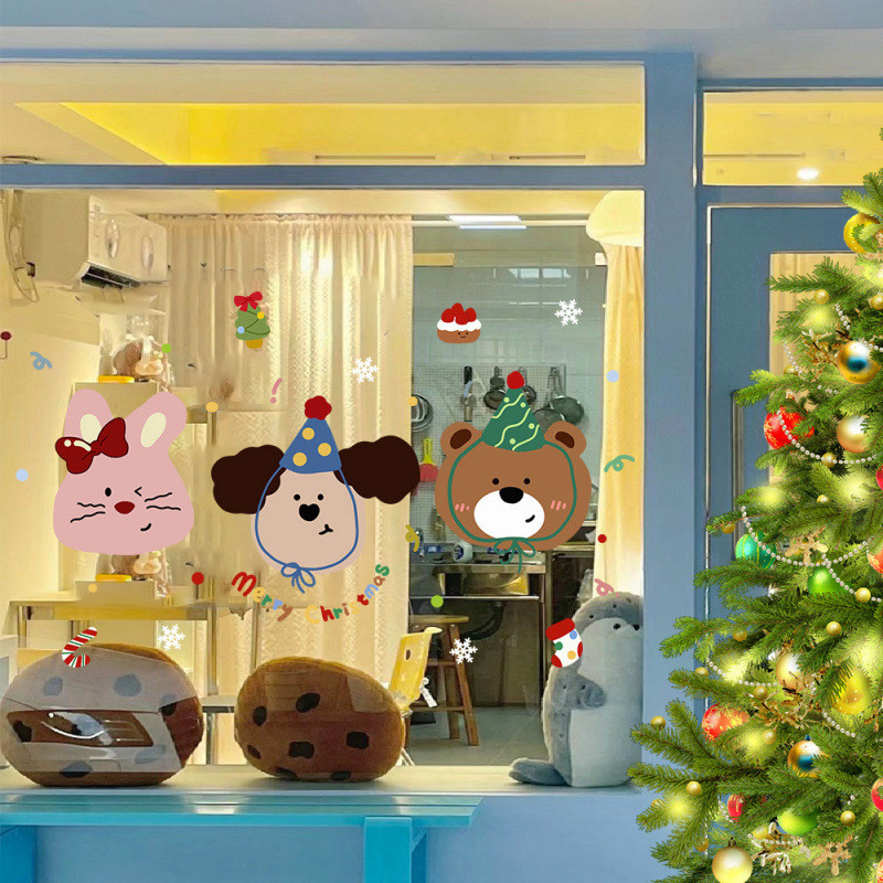 สติกเกอร์พีวีซีสำหรับหน้าต่างและประตู ตกแต่งบ้านในธีมคริสต์มาสพร้อมเทคโนโลยีไฟฟ้าสถิตย์