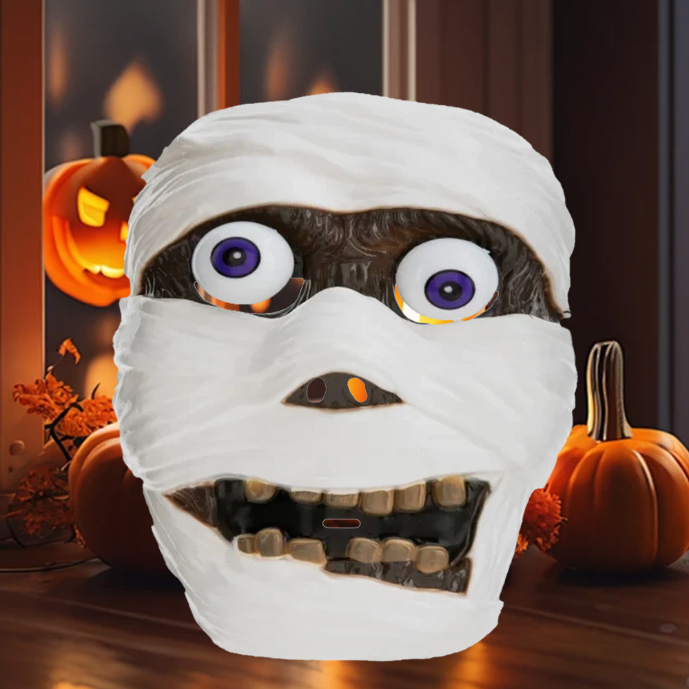 Halloween White Mummy Mask with Spring Eyes, Creepy & Fun for Cosplay