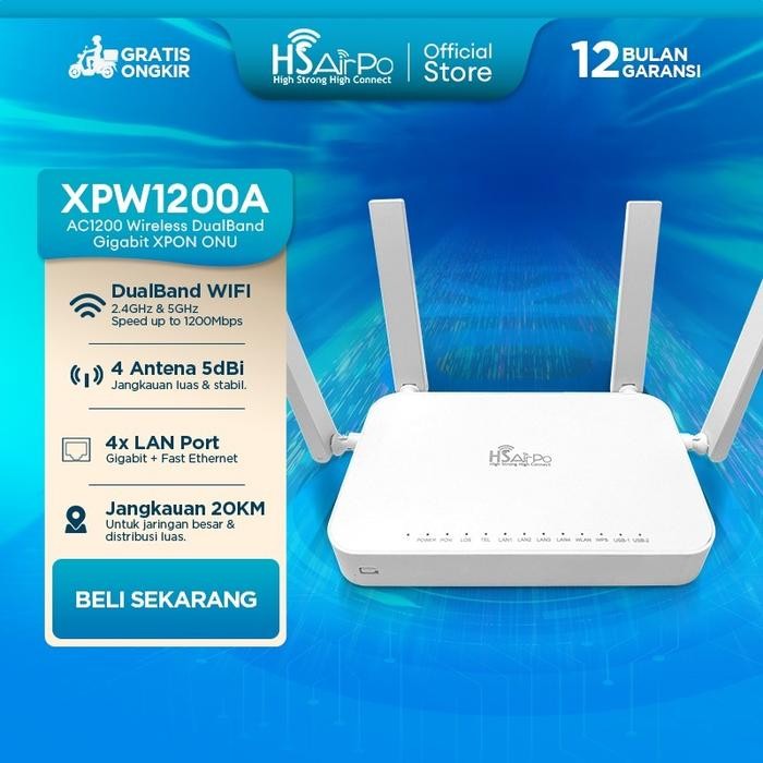 HSAirPo XPW1200A XPON ONU AC1200 Router Fiber Optic Router Wireless WiFi Dual Band Gigabit 4 เสาอากา