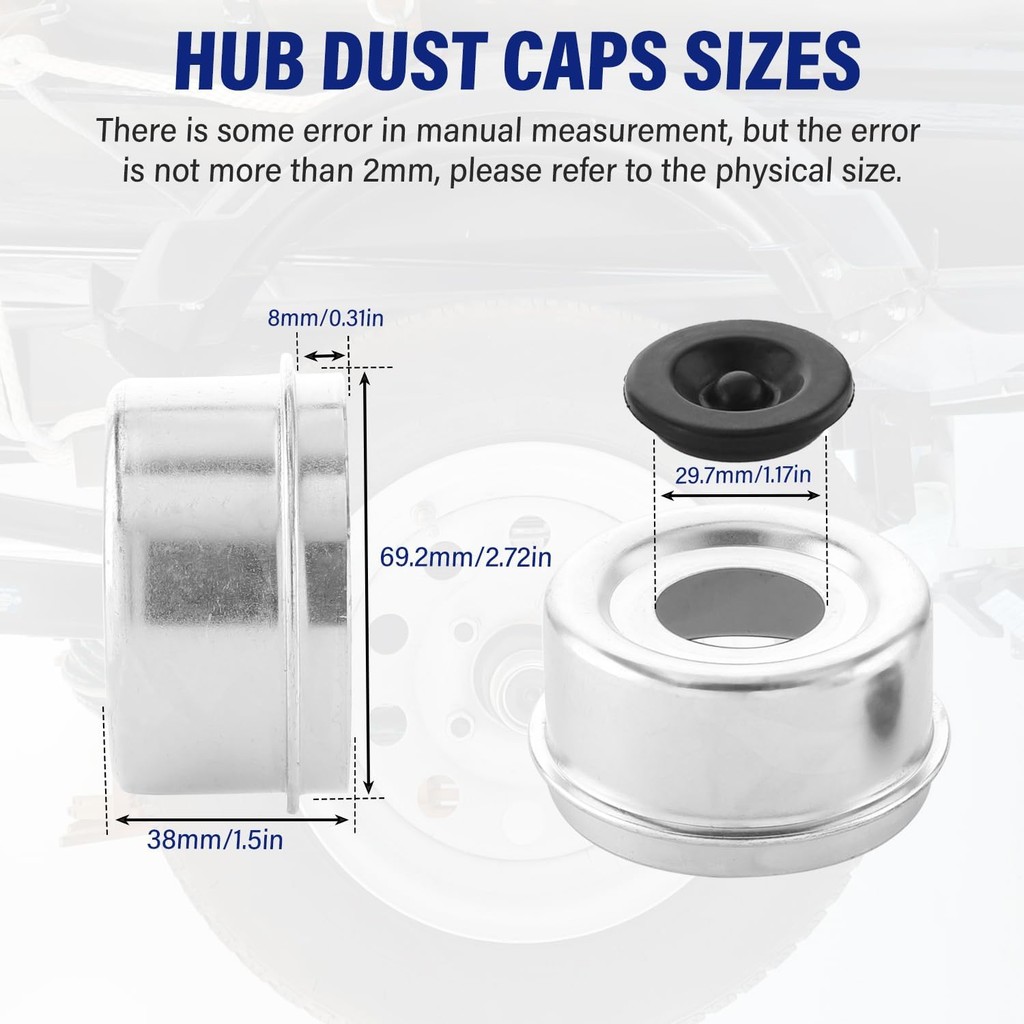 4 PCS 2.72 Trailer Hub Dust Cap Trailer Axle Grease Cap 8 ปลั๊กยางเหล็กล้อแบริ่ง Dust Caps Fit สําหร