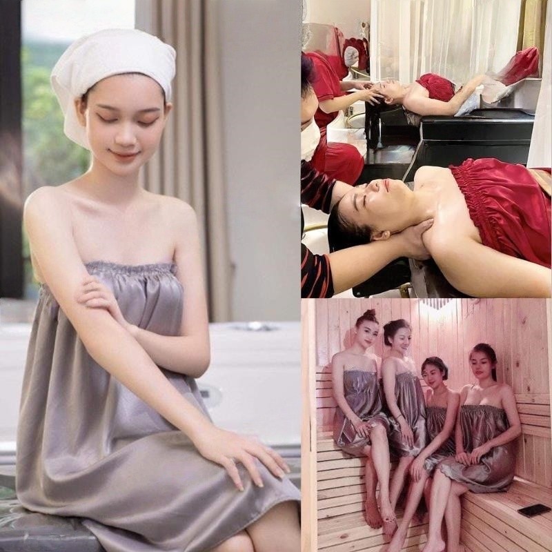 คลังสินค้า ชุดสปาเกาะอกผ้าไหมพรีเมี่ยมระดับ 1 เย็นเรียบ ไร้ริ้วรอย ยางยืดหน้าอก 3 เย็บแข็งแรงไม่มีโบว์ชุดสปาสําหรับแขก