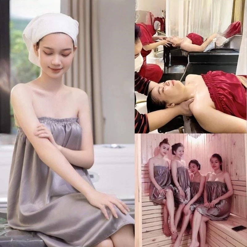 คลังสินค้า ชุดสปาเกาะอกผ้าไหมพรีเมี่ยมระดับ 1 เย็นเรียบ ไร้ริ้วรอย ยางยืดหน้าอก 3 เย็บแข็งแรงไม่มีโบว์ชุดสปาสําหรับแขก